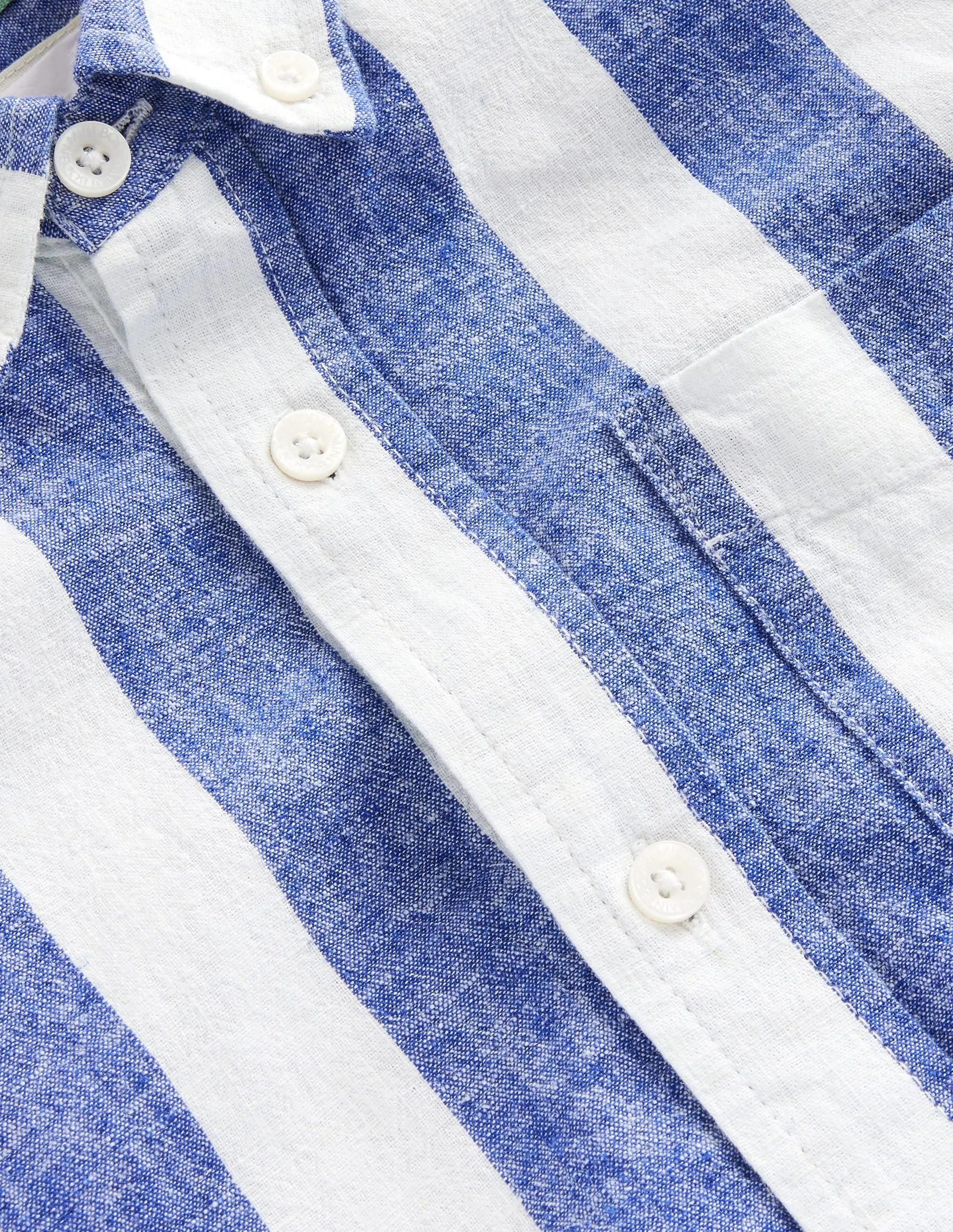 Cotton Linen Shirt-Sapphire Blue / Ivory Stripe