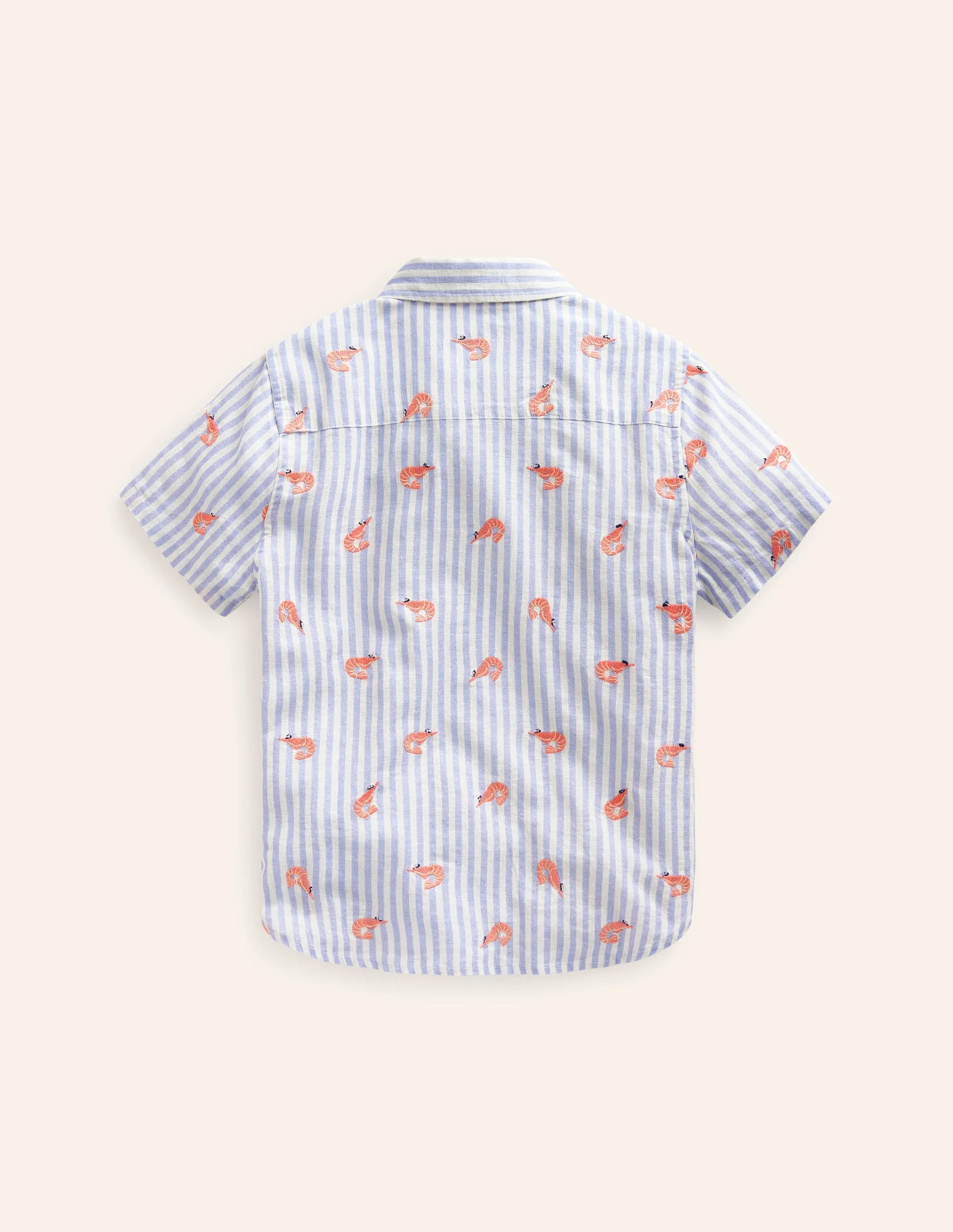 Cotton Linen Shirt-Surf Blue Stripe Prawns