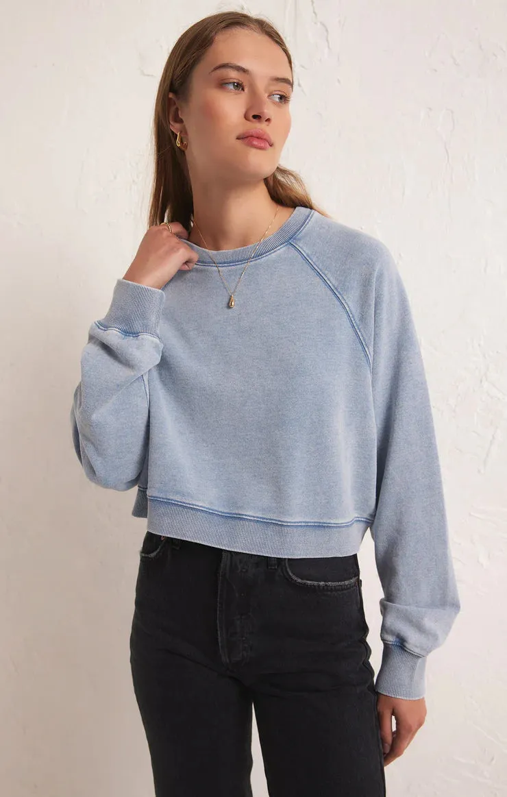 Crop Out Knit Denim Sweatshirt