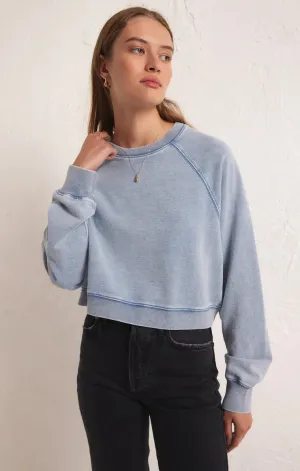 Crop Out Knit Denim Sweatshirt