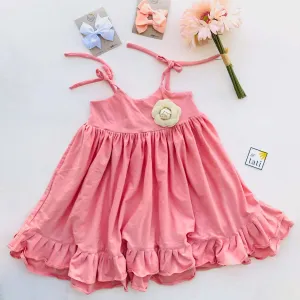 Dahlia Dress - Tie-Strap in Pink Cotton Stretch