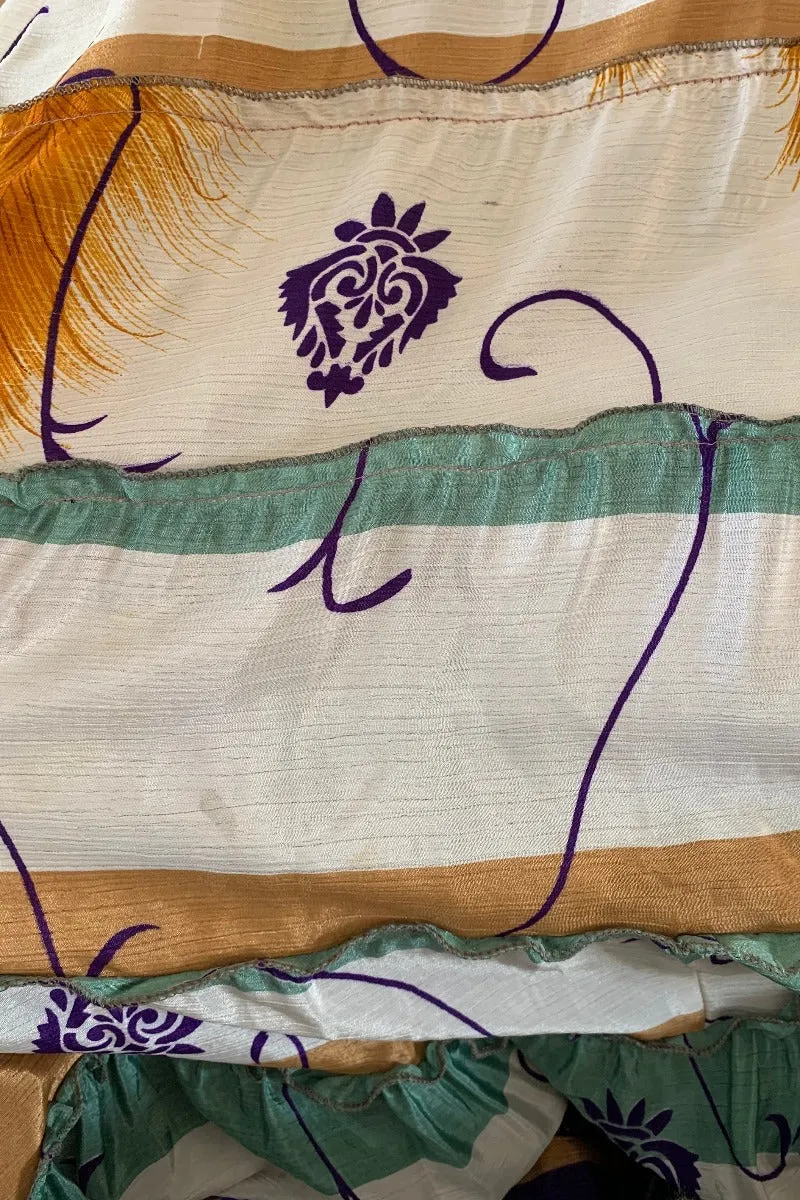 Delilah Maxi Dress - Salt White & Amber Feathers - Vintage Sari - Free Size M/L