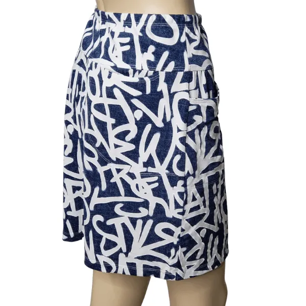 Denim Print Skort with Waistband