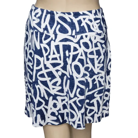 Denim Print Skort with Waistband