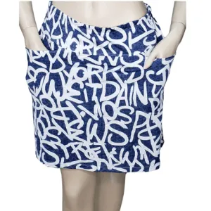 Denim Print Skort with Waistband