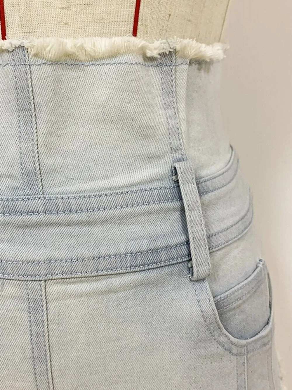 Denim Trim Asymmetrical Mini Skirt