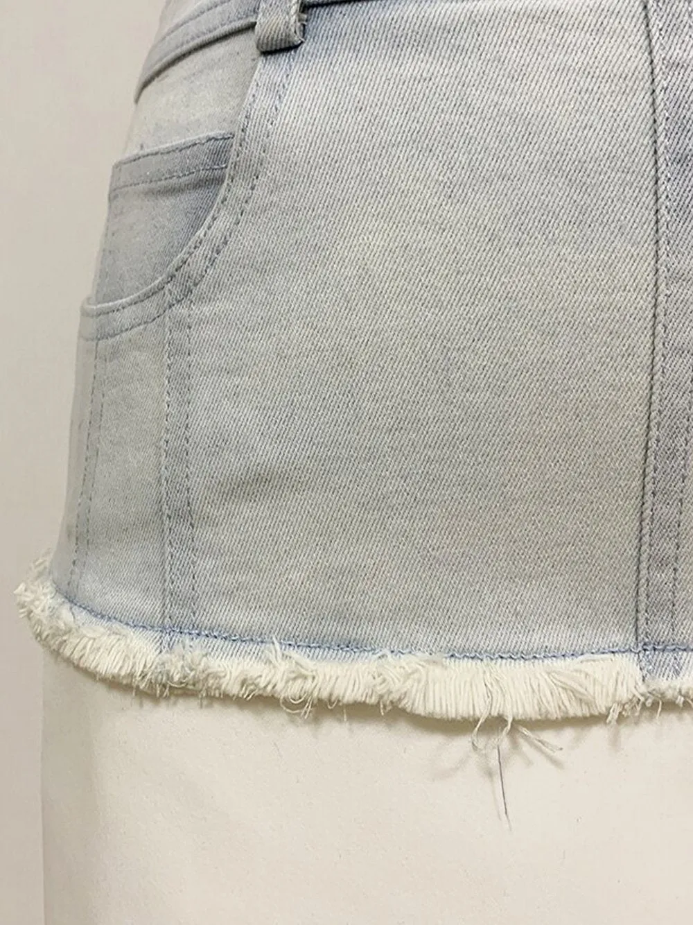 Denim Trim Asymmetrical Mini Skirt