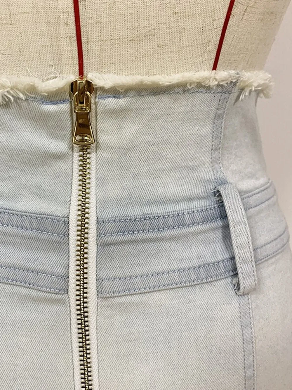 Denim Trim Asymmetrical Mini Skirt