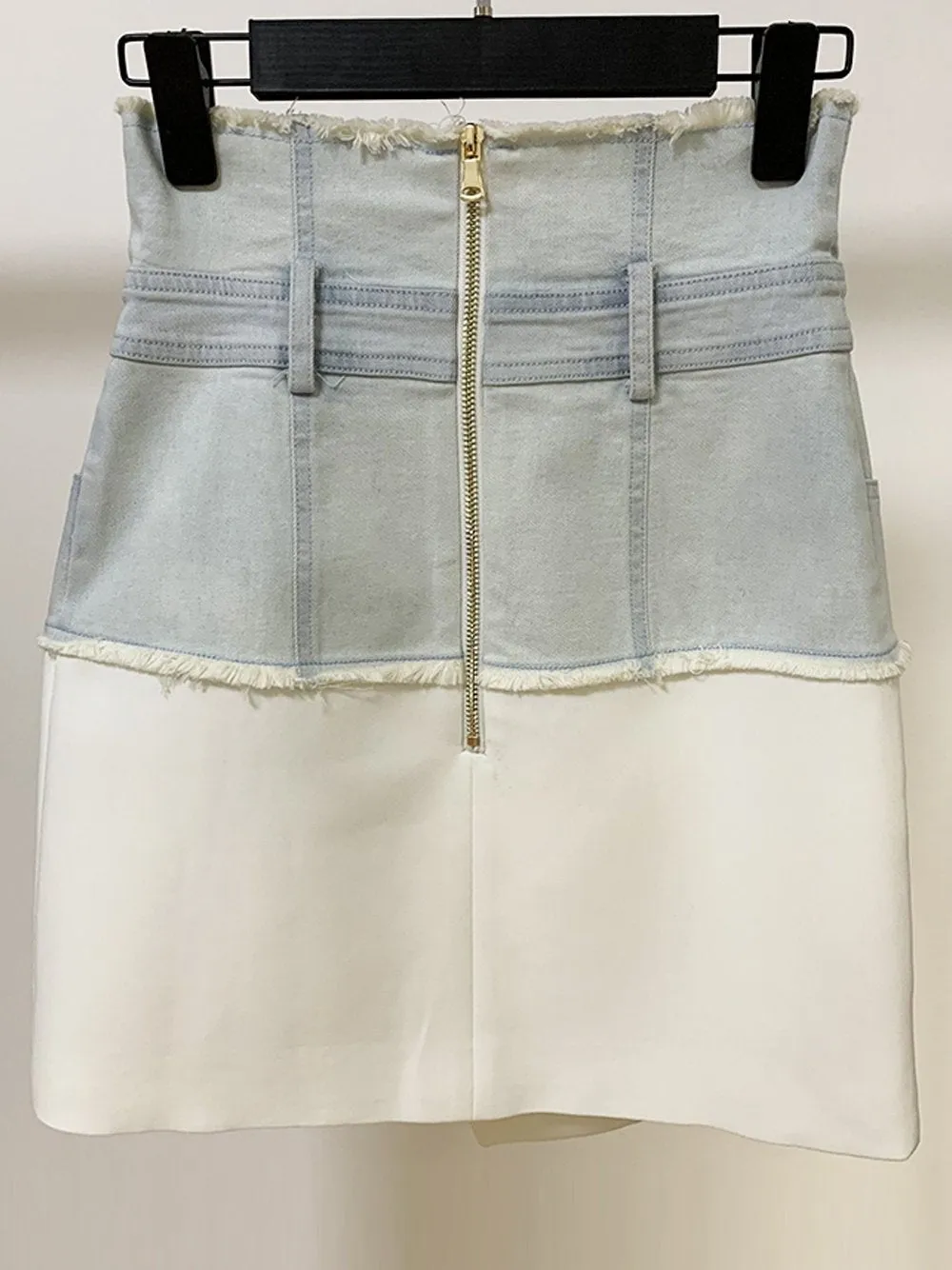 Denim Trim Asymmetrical Mini Skirt