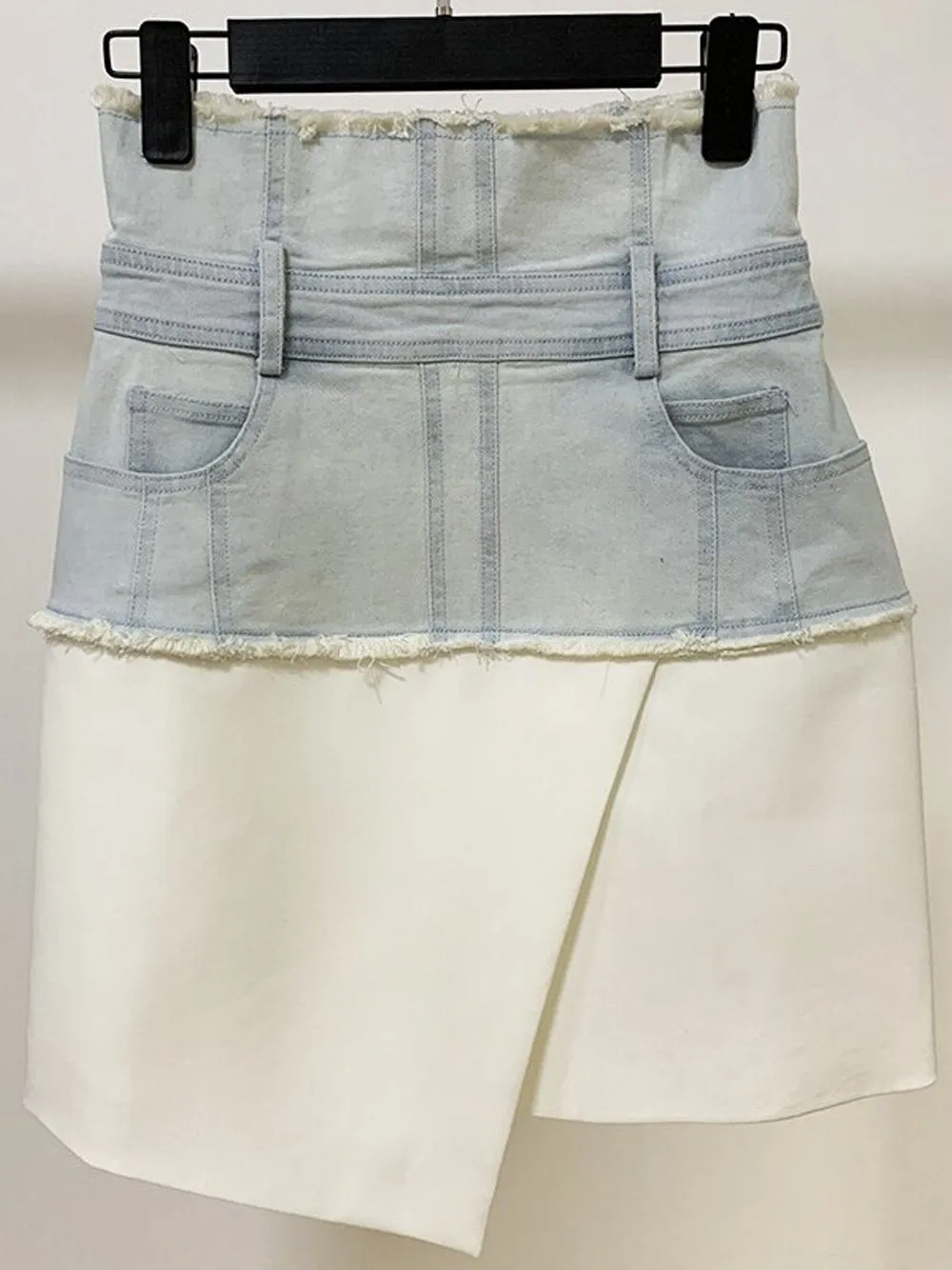 Denim Trim Asymmetrical Mini Skirt