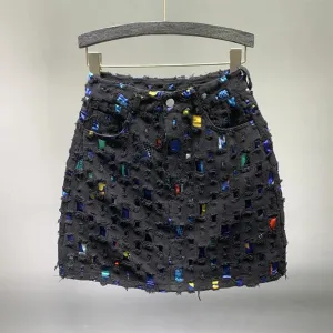 Designer Patchwork Hole Denim Skirts For Women High Waist Spliced Print Slim Skirt Summer Female Fashion Clothing