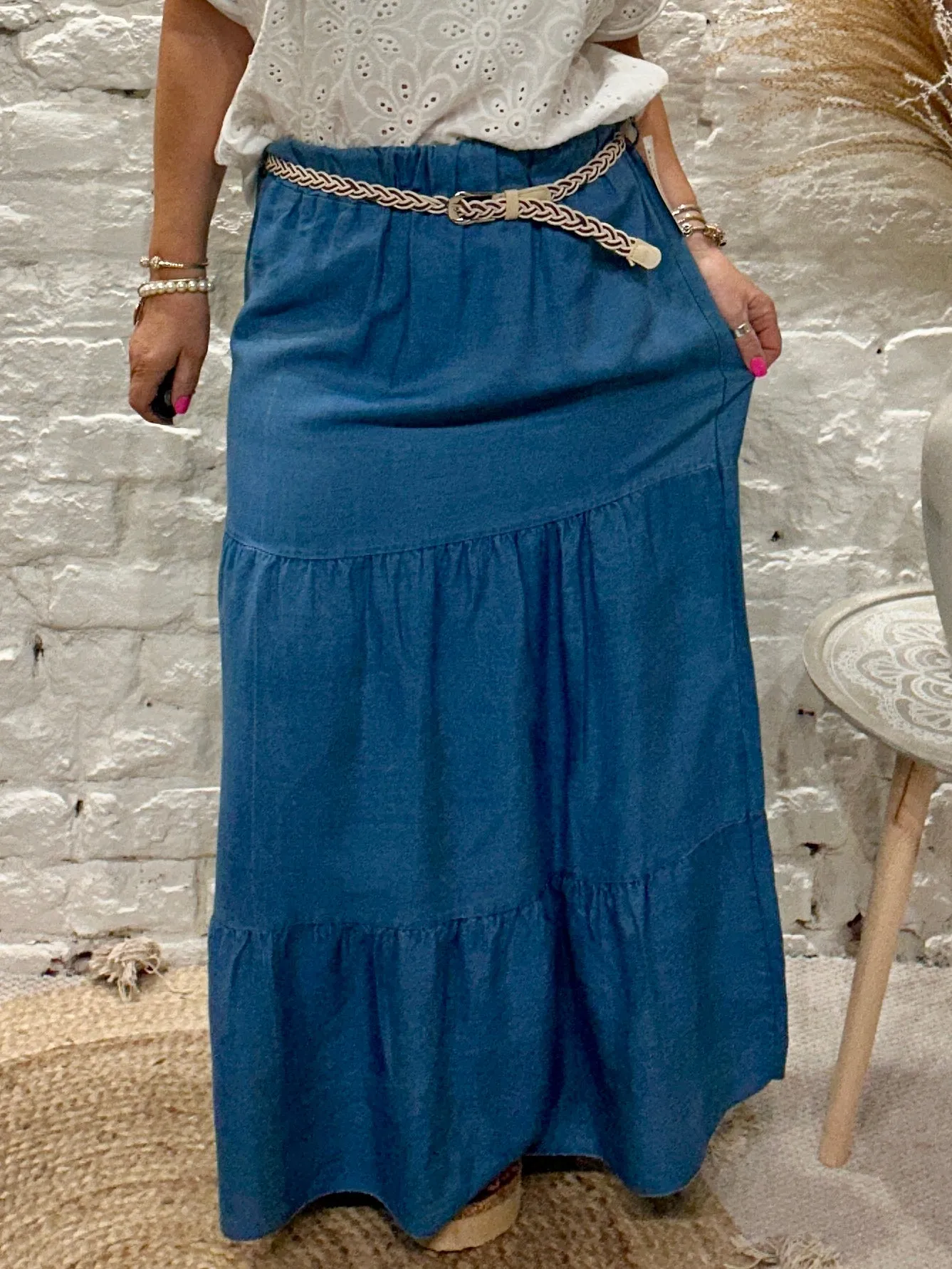 Do Denim Soft Panel Gypsy Skirt with Belt Stretch Fabric