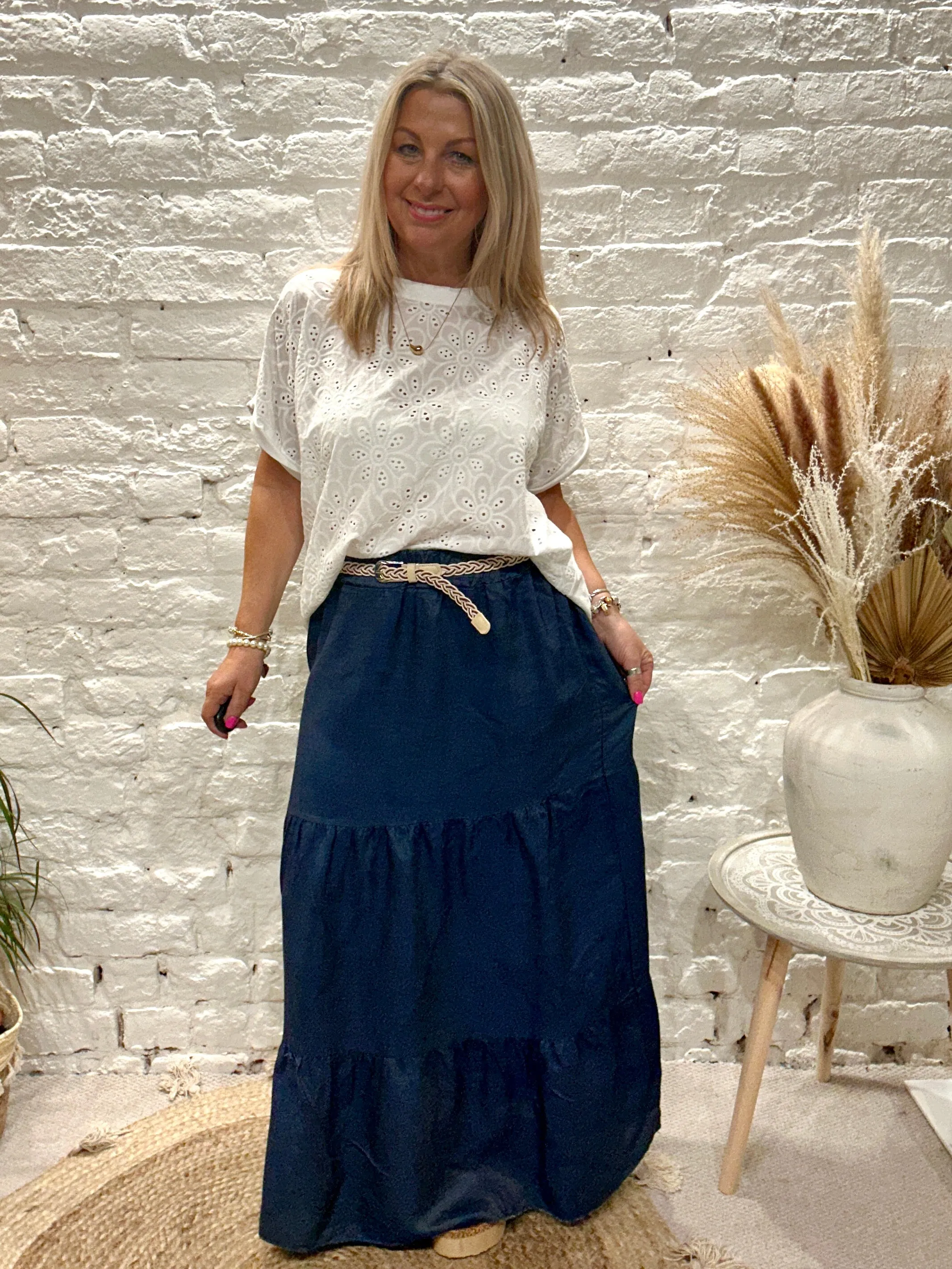 Do Denim Soft Panel Gypsy Skirt with Belt Stretch Fabric