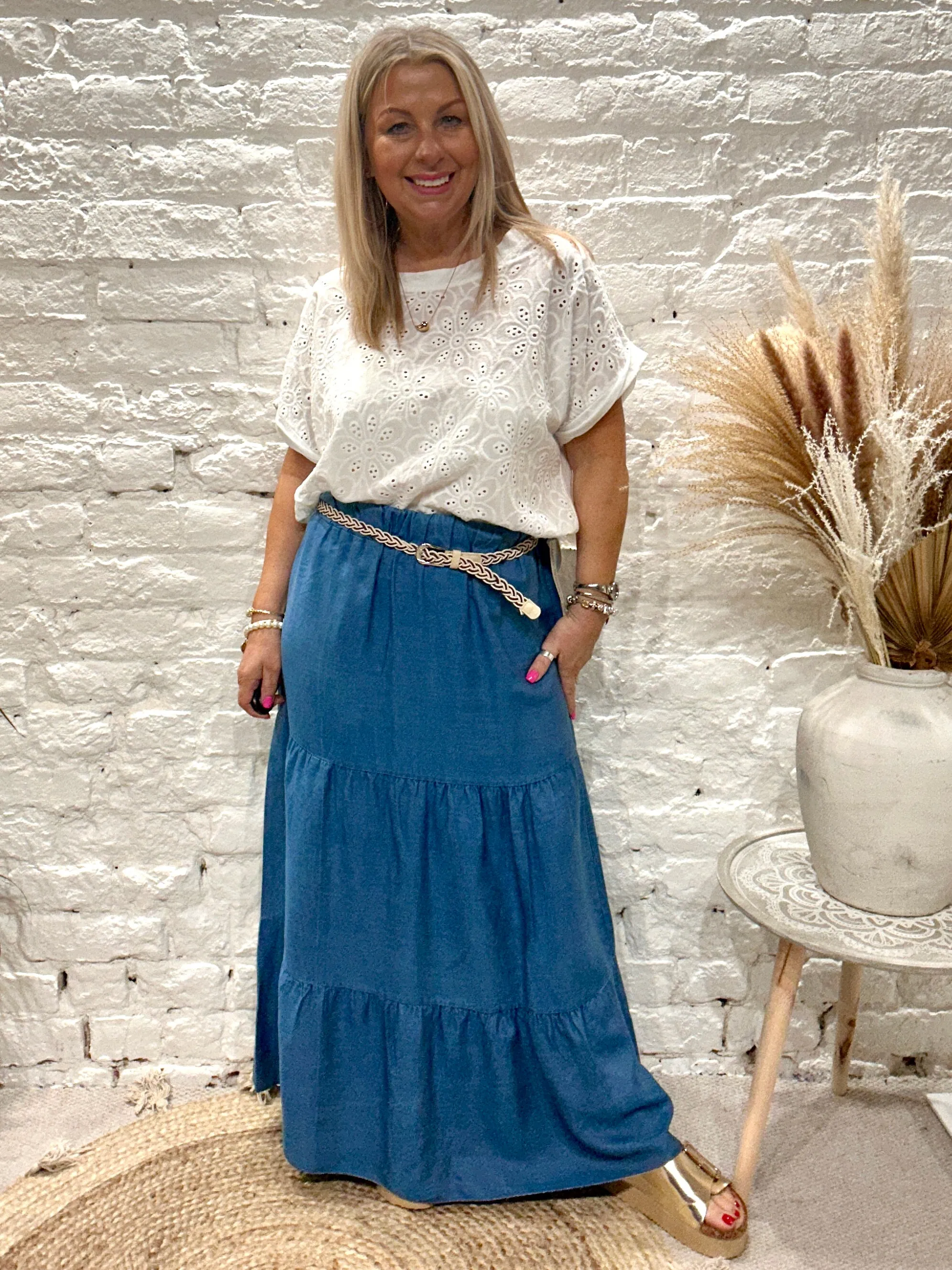 Do Denim Soft Panel Gypsy Skirt with Belt Stretch Fabric