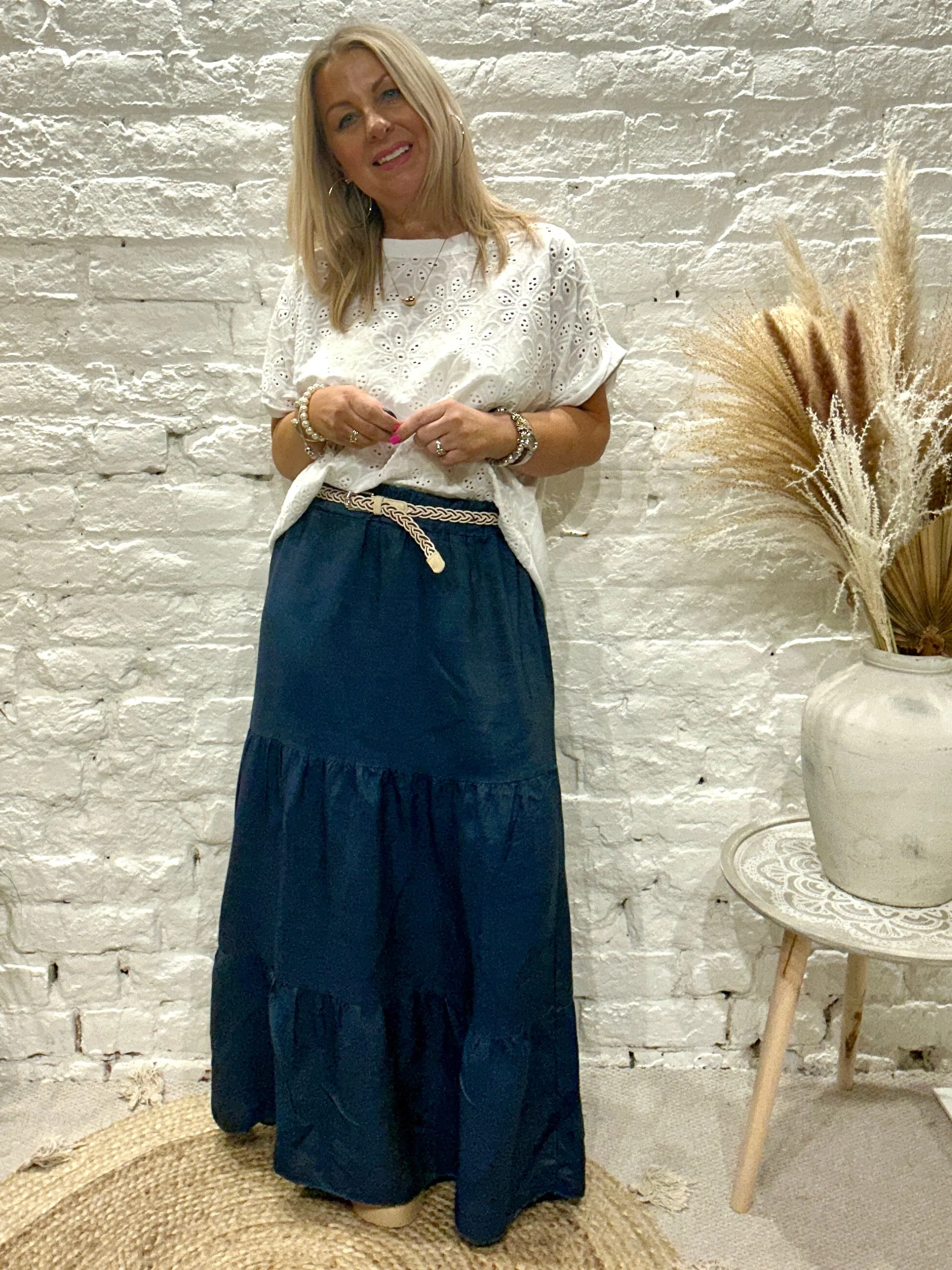 Do Denim Soft Panel Gypsy Skirt with Belt Stretch Fabric