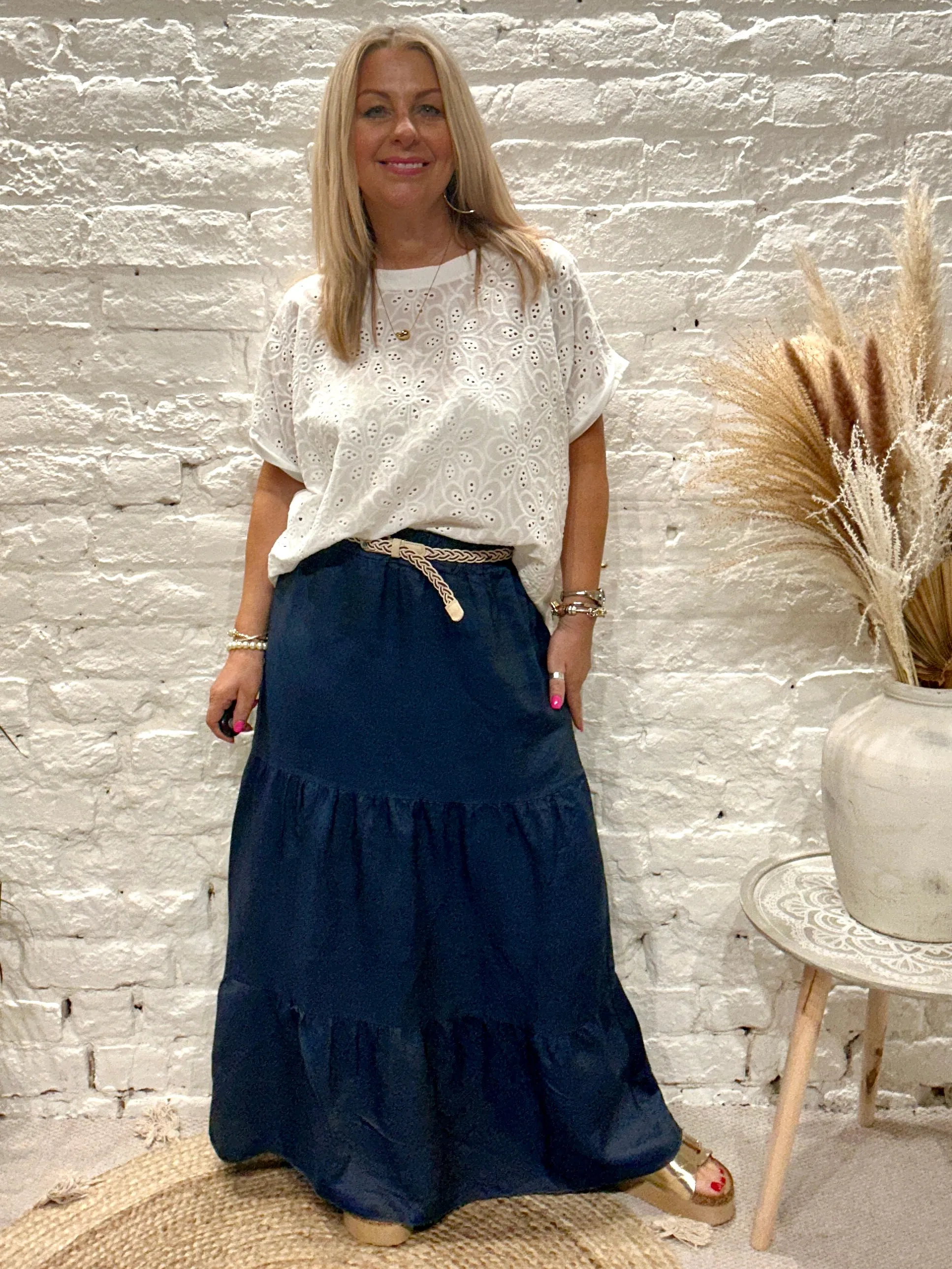 Do Denim Soft Panel Gypsy Skirt with Belt Stretch Fabric