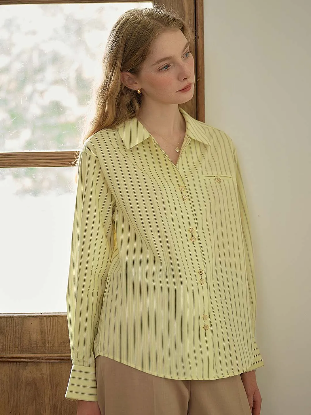 【Final Sale】Georgina Vintage Classic Suit Collar Striped Shirt