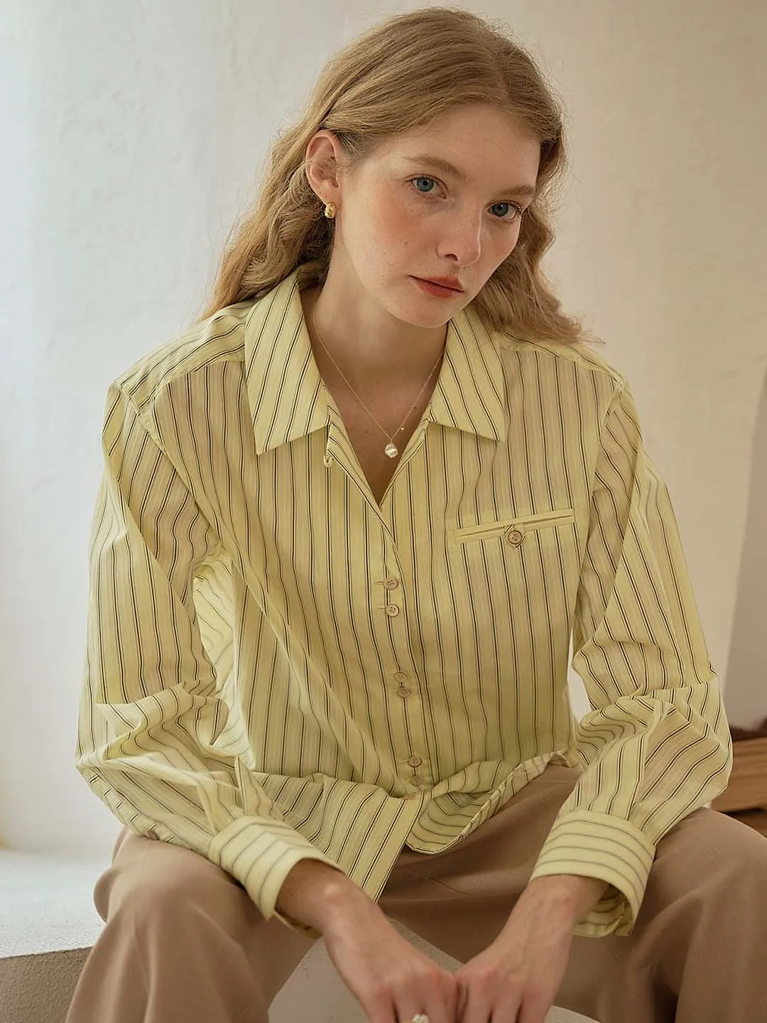 【Final Sale】Georgina Vintage Classic Suit Collar Striped Shirt