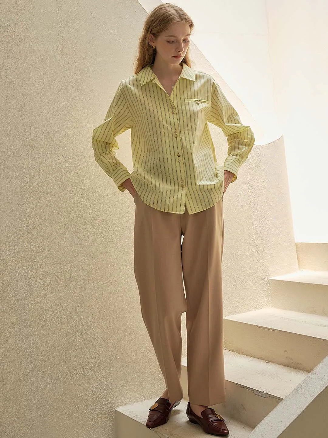 【Final Sale】Georgina Vintage Classic Suit Collar Striped Shirt