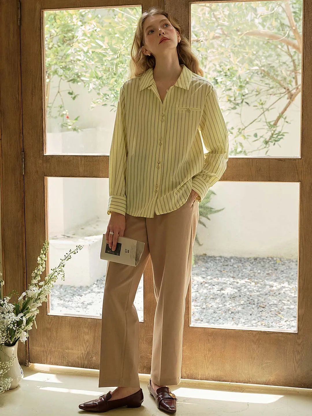 【Final Sale】Georgina Vintage Classic Suit Collar Striped Shirt