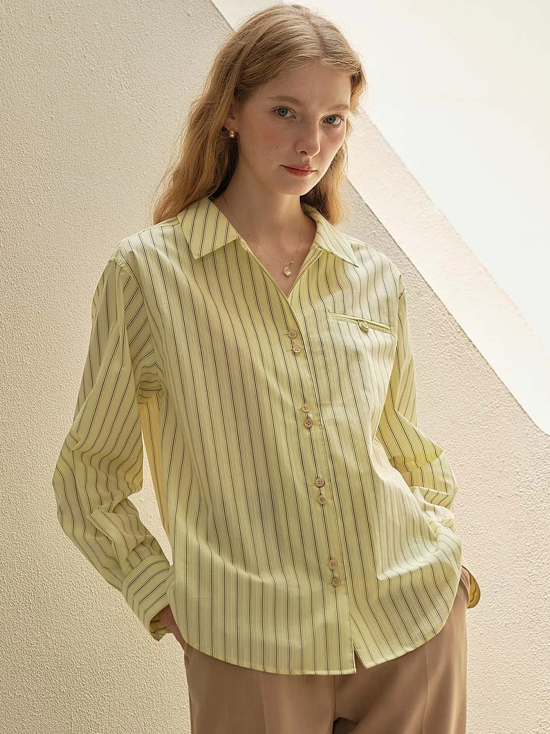 【Final Sale】Georgina Vintage Classic Suit Collar Striped Shirt
