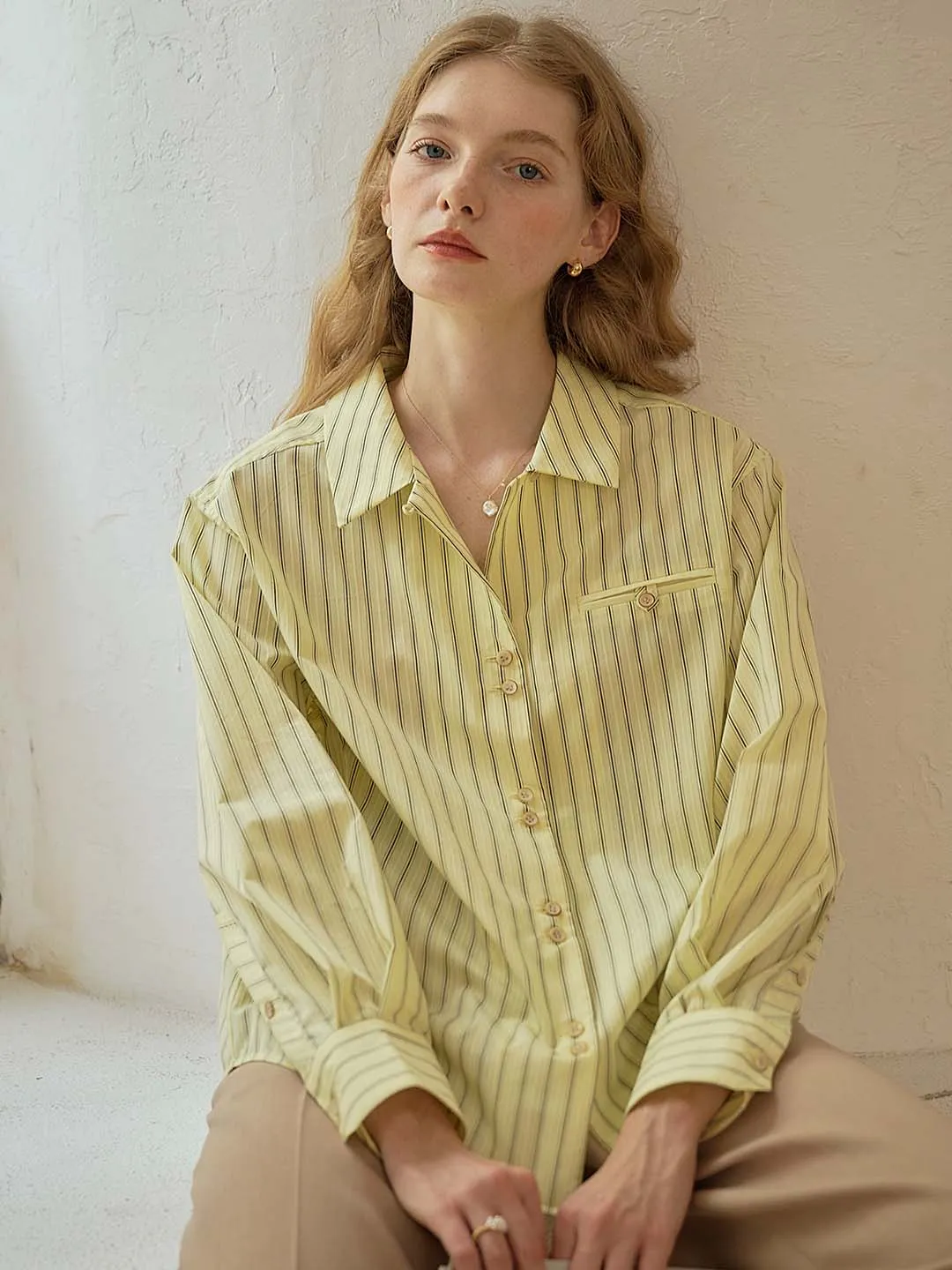 【Final Sale】Georgina Vintage Classic Suit Collar Striped Shirt