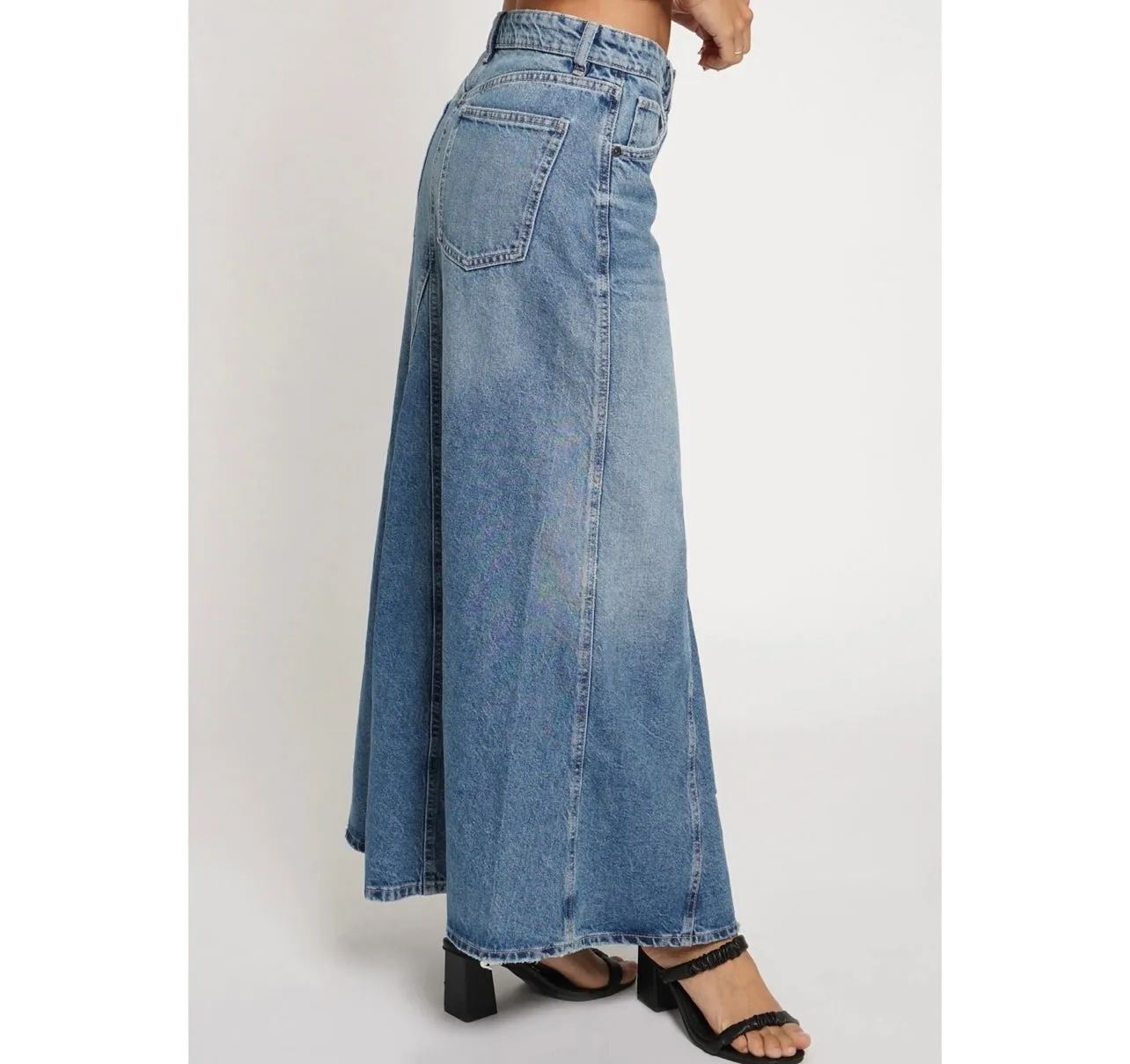 FIT FLARE DENIM MAXI SKIRT