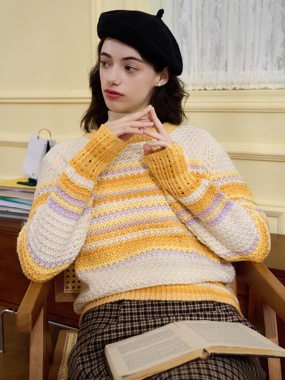 【Flash Sale】Olive Classic Crew Neck Contrast Sweater