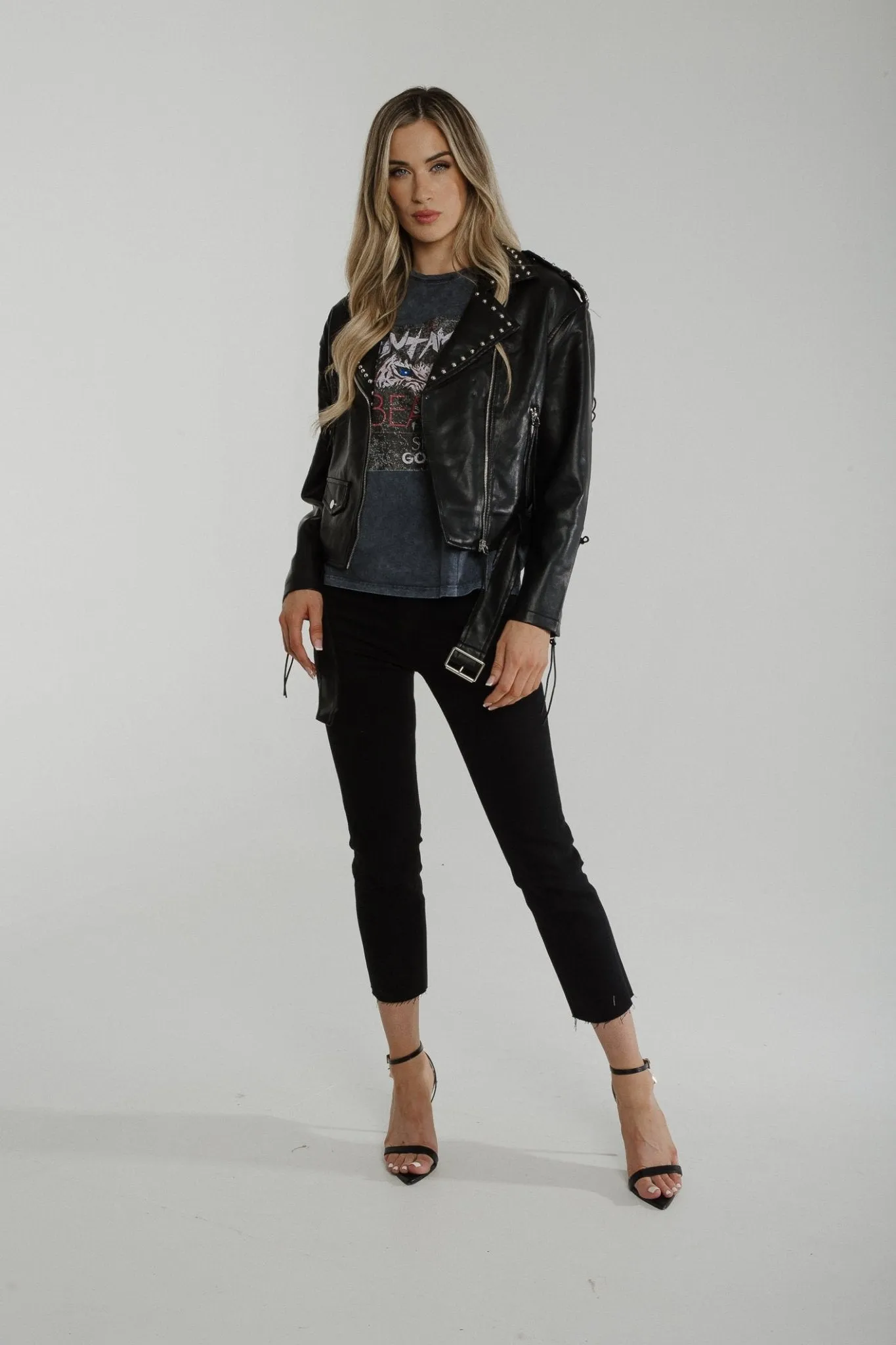 Flynn Stud Trim Biker Jacket In Black