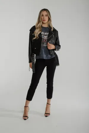 Flynn Stud Trim Biker Jacket In Black