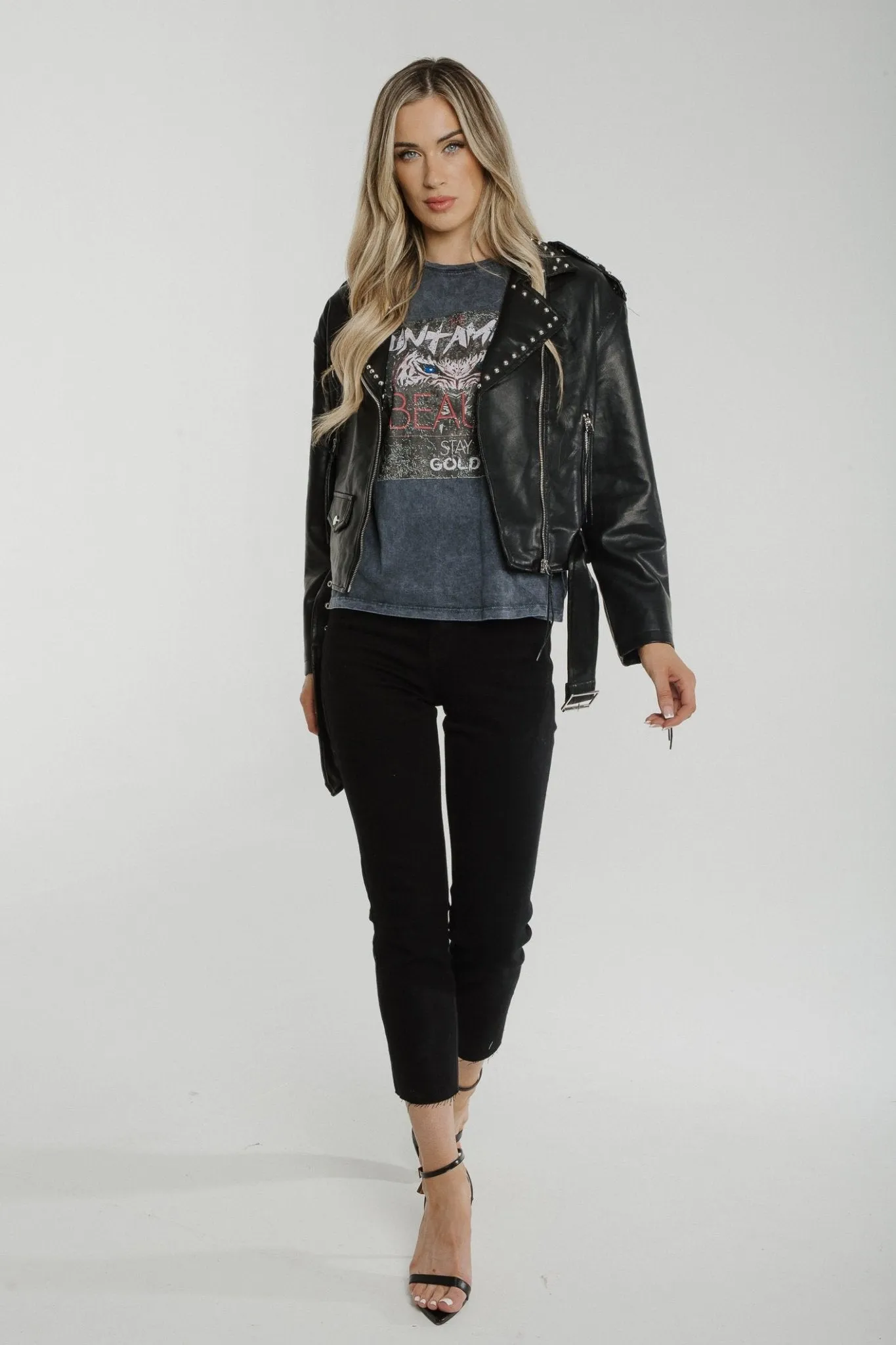 Flynn Stud Trim Biker Jacket In Black