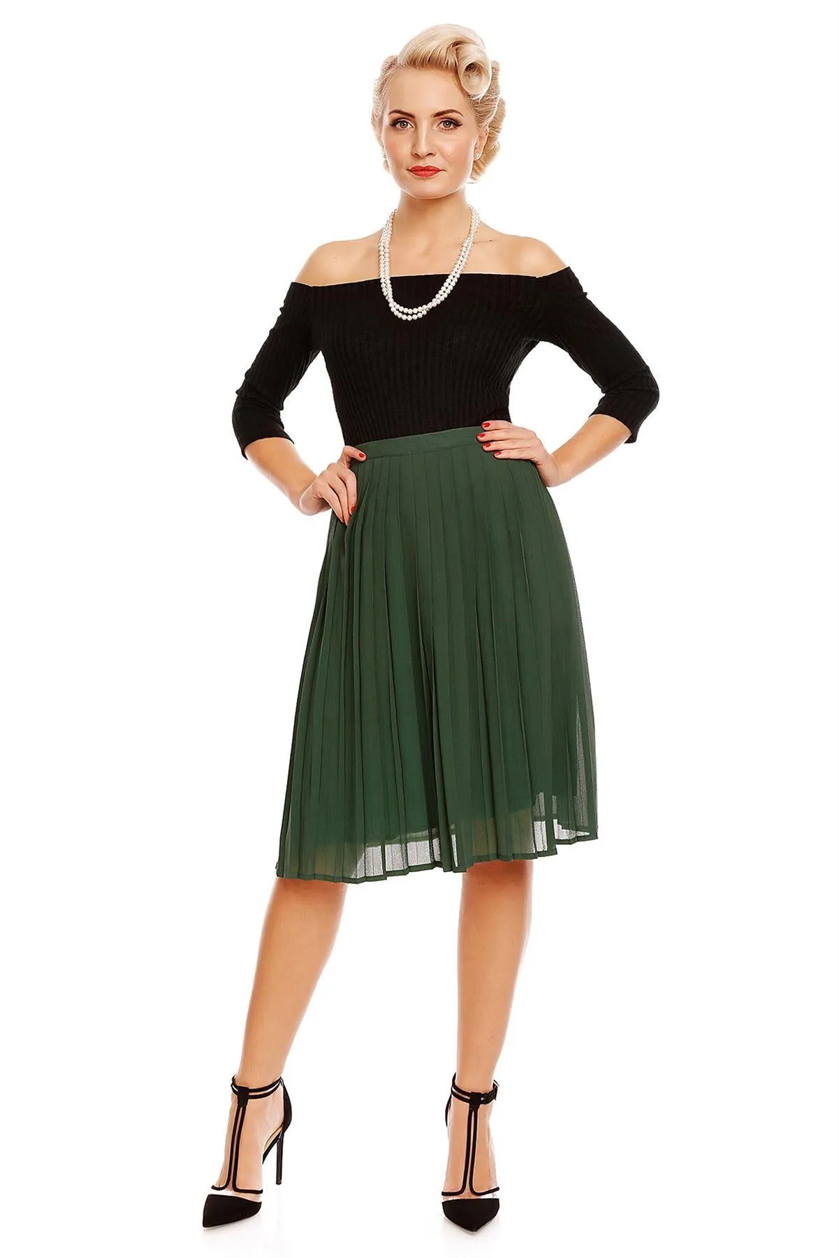 Gloria Off Shoulder Retro Top in Black