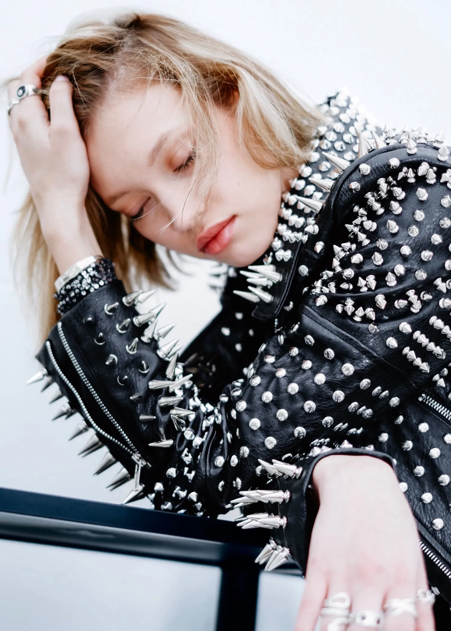 Hellraiser Allover Studded Vegan Leather Moto Jacket
