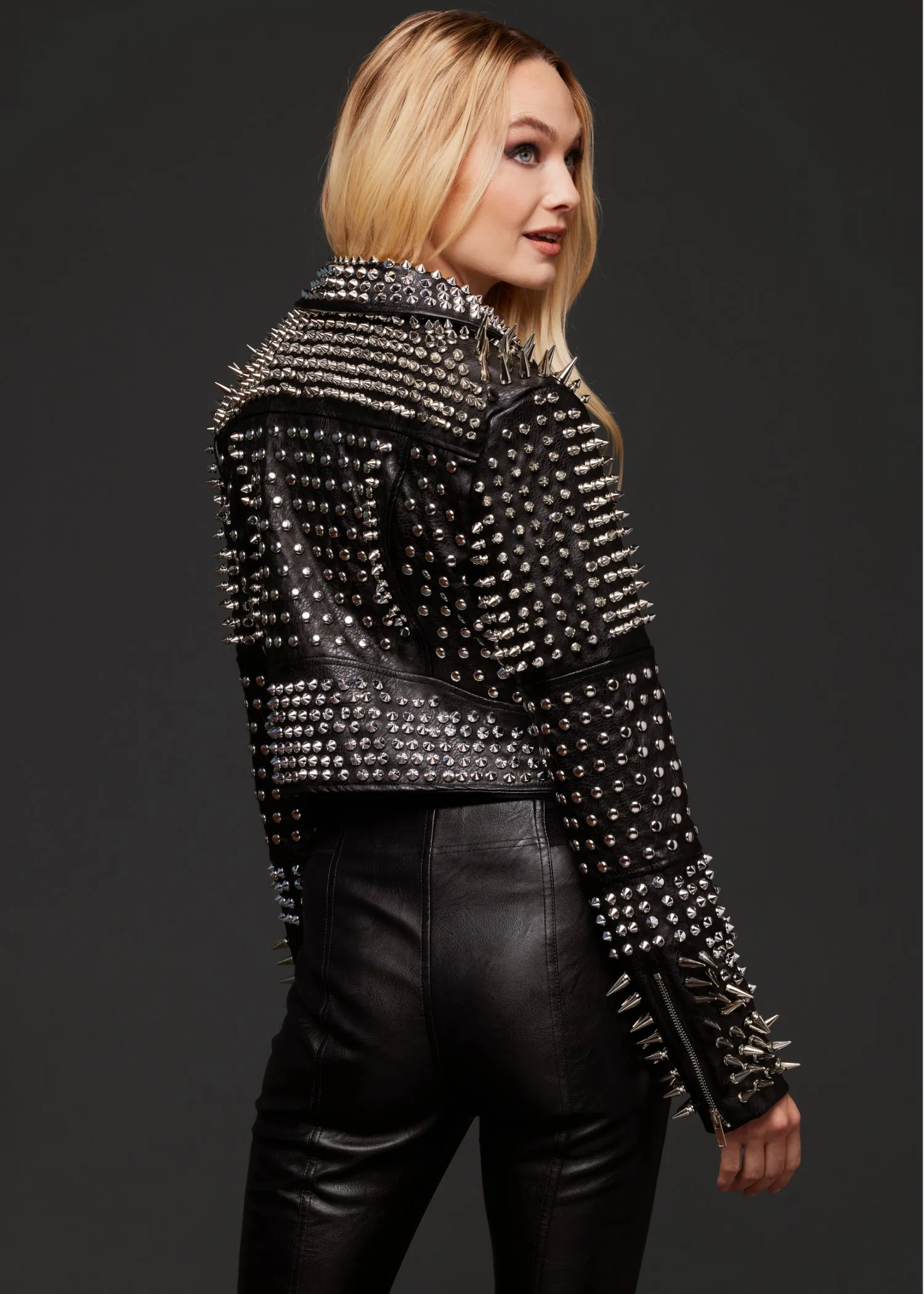 Hellraiser Allover Studded Vegan Leather Moto Jacket