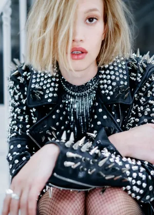 Hellraiser Allover Studded Vegan Leather Moto Jacket