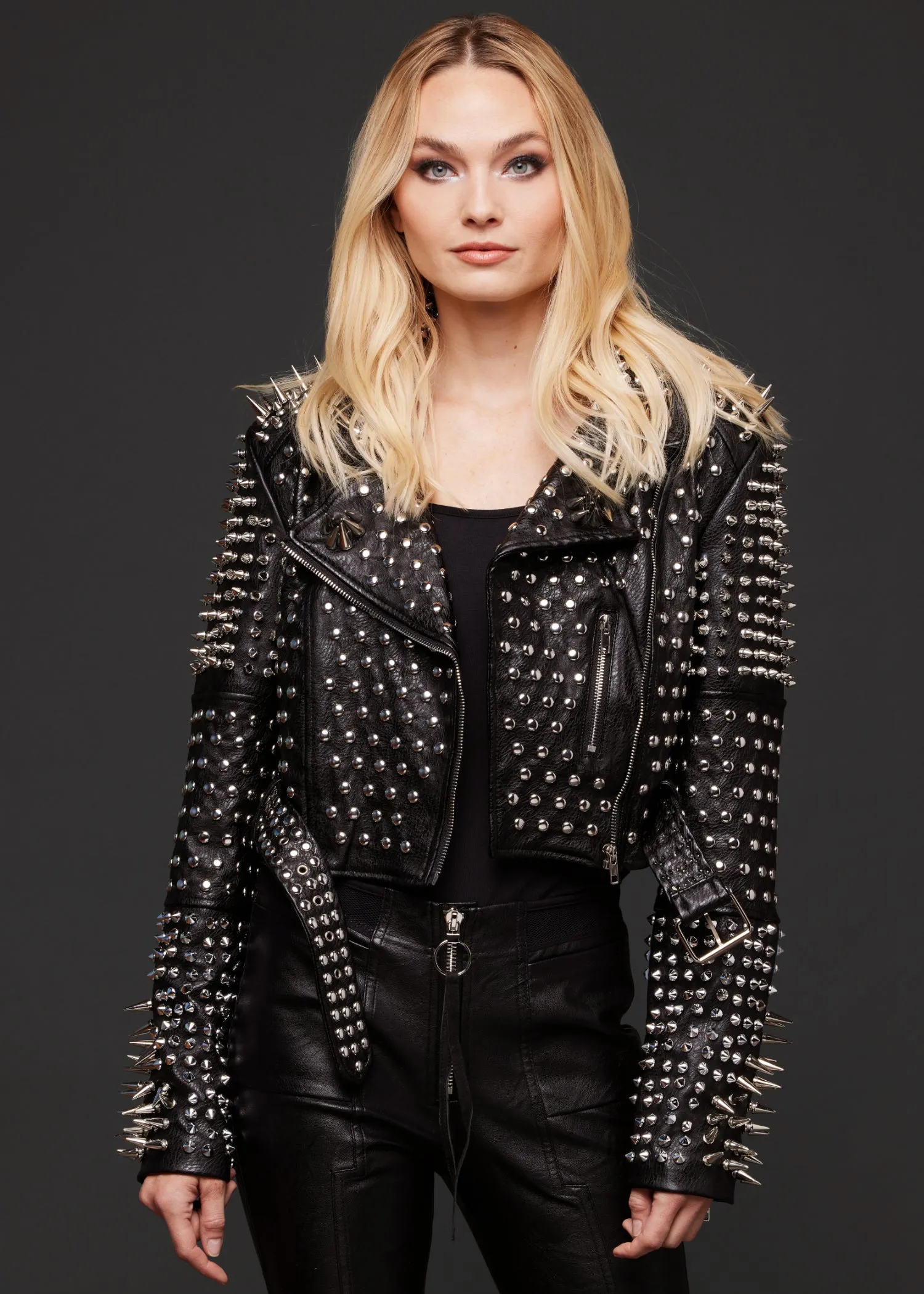 Hellraiser Allover Studded Vegan Leather Moto Jacket
