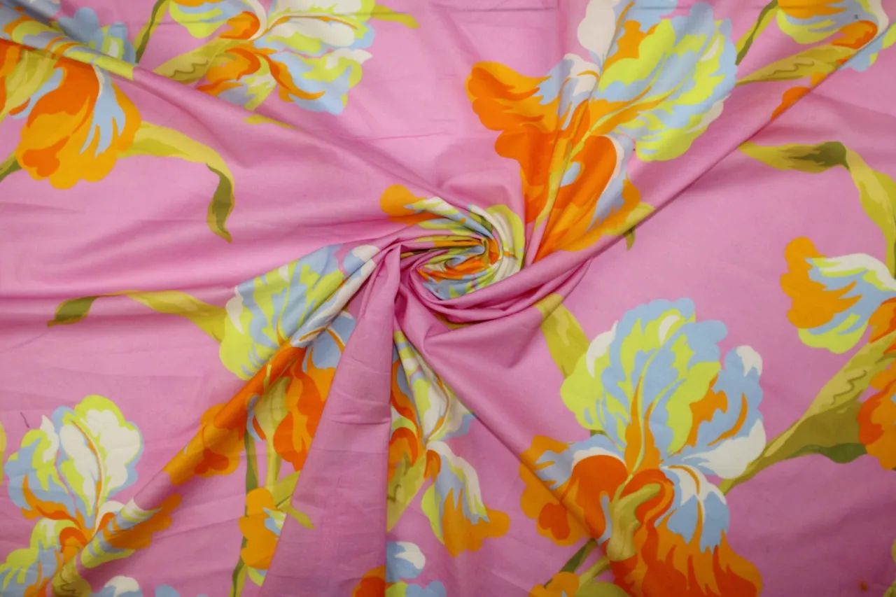 Irises on Parade Cotton Voile - Brights on Pink