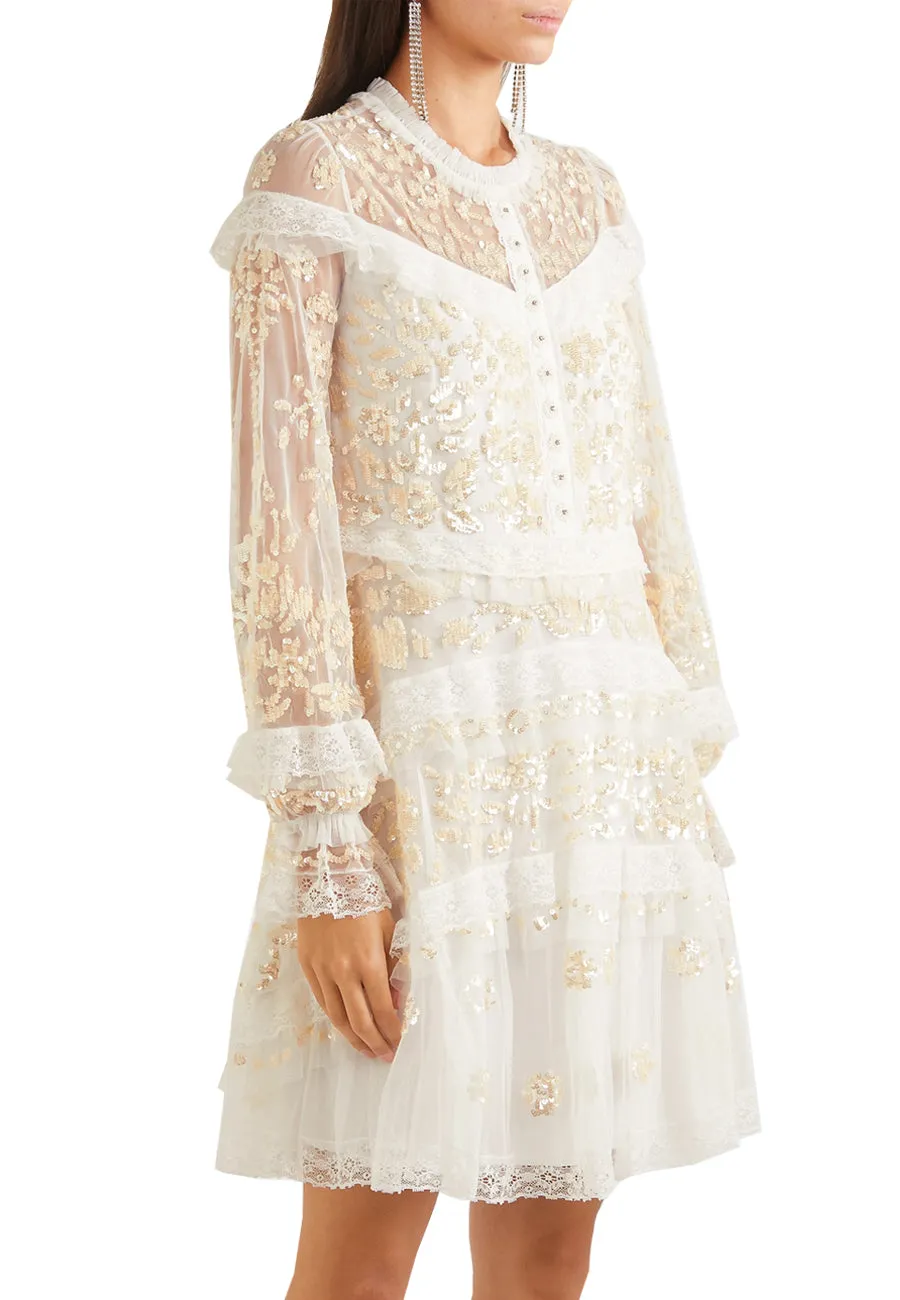 Ivory Ava Sequins Embellished Tulle Mini Dress