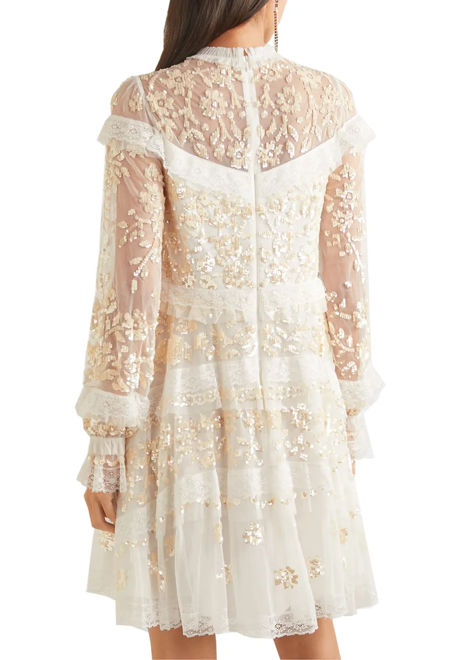 Ivory Ava Sequins Embellished Tulle Mini Dress