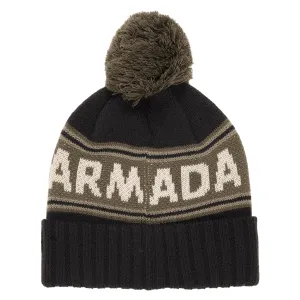 Jacquard knit pom beanie - Black / Sage / Olive