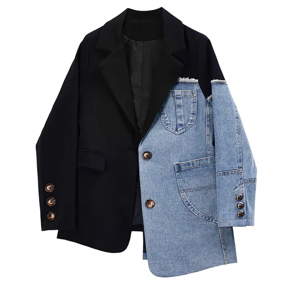 Kona Asymmetric Denim Patchwork Blazer