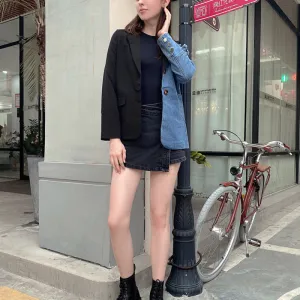 Kona Asymmetric Denim Patchwork Blazer
