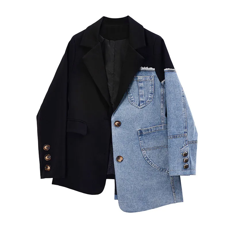 Kona Asymmetric Denim Patchwork Blazer