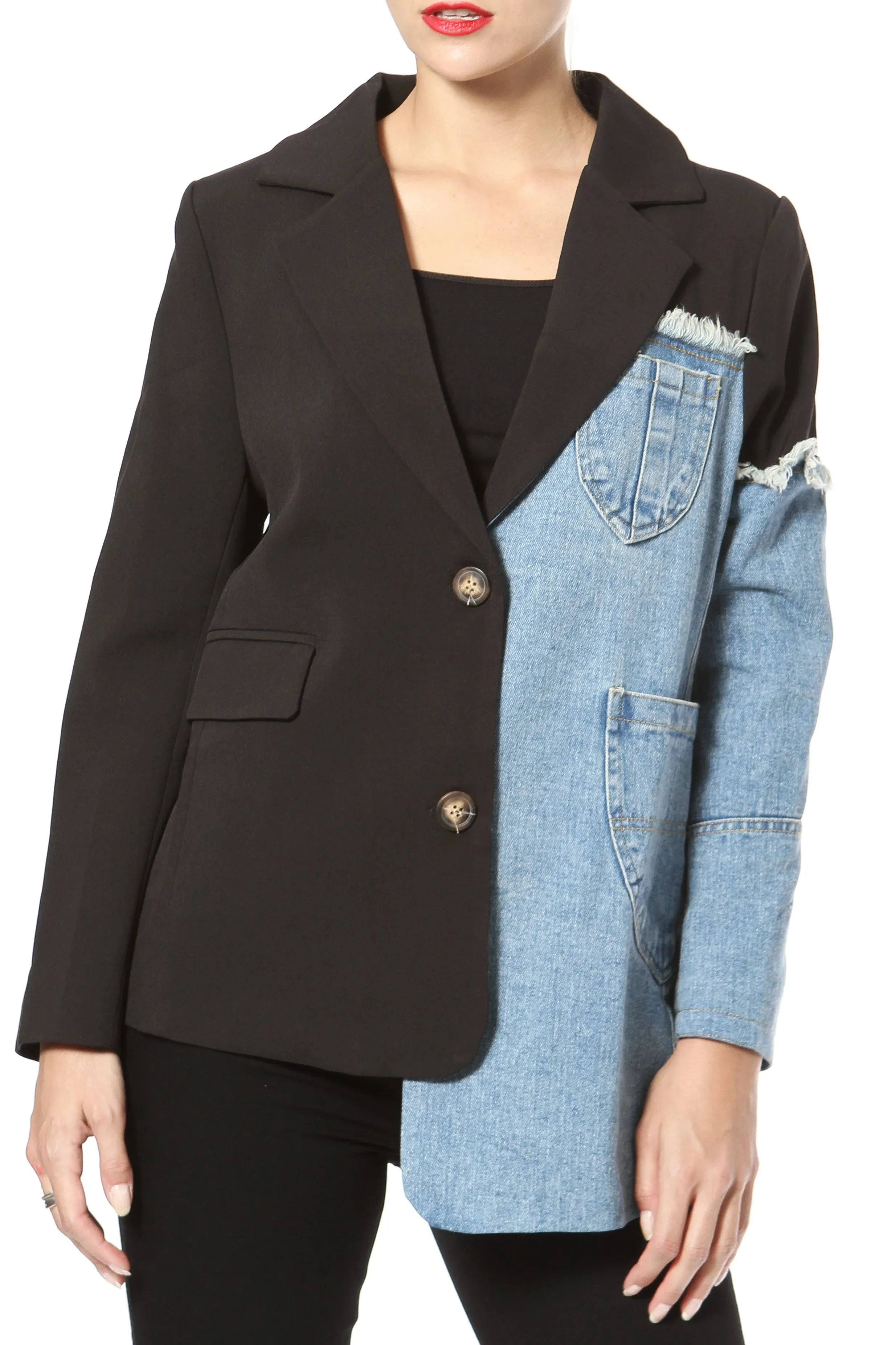 Kona Asymmetric Denim Patchwork Blazer