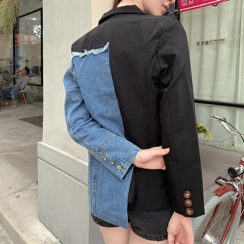 Kona Asymmetric Denim Patchwork Blazer