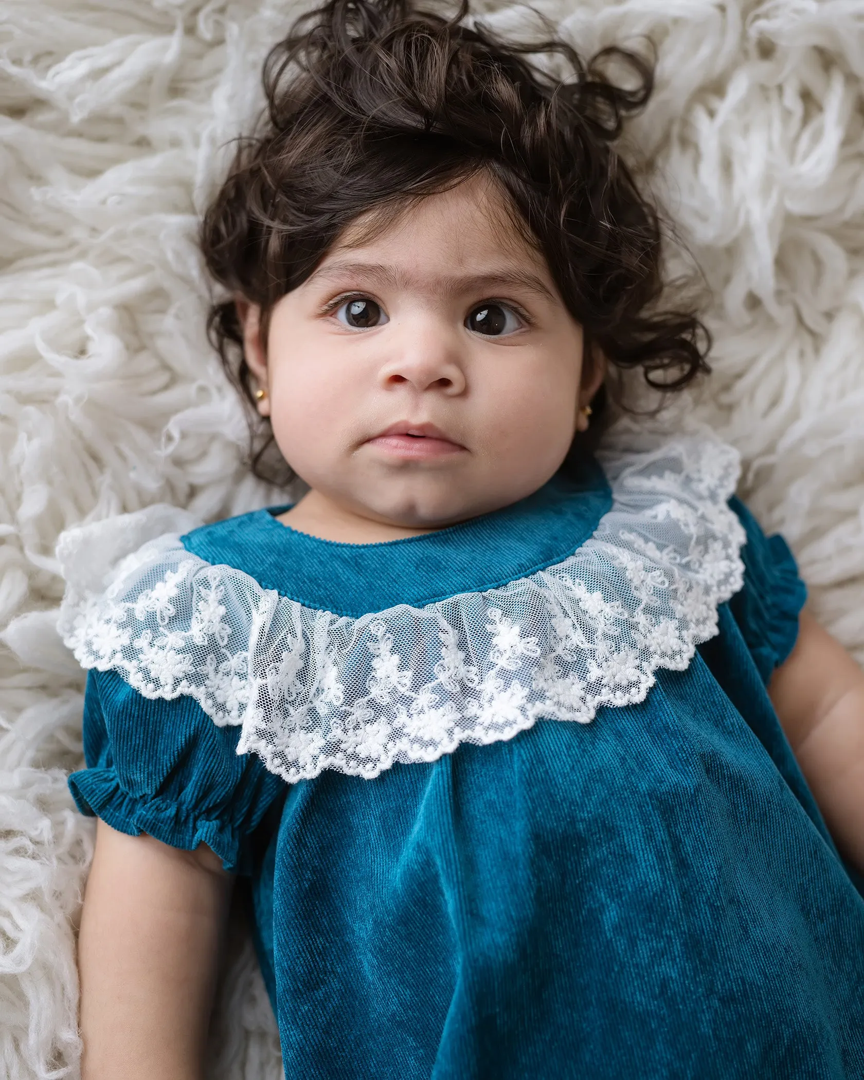 Lace Collar Corduroy Dress