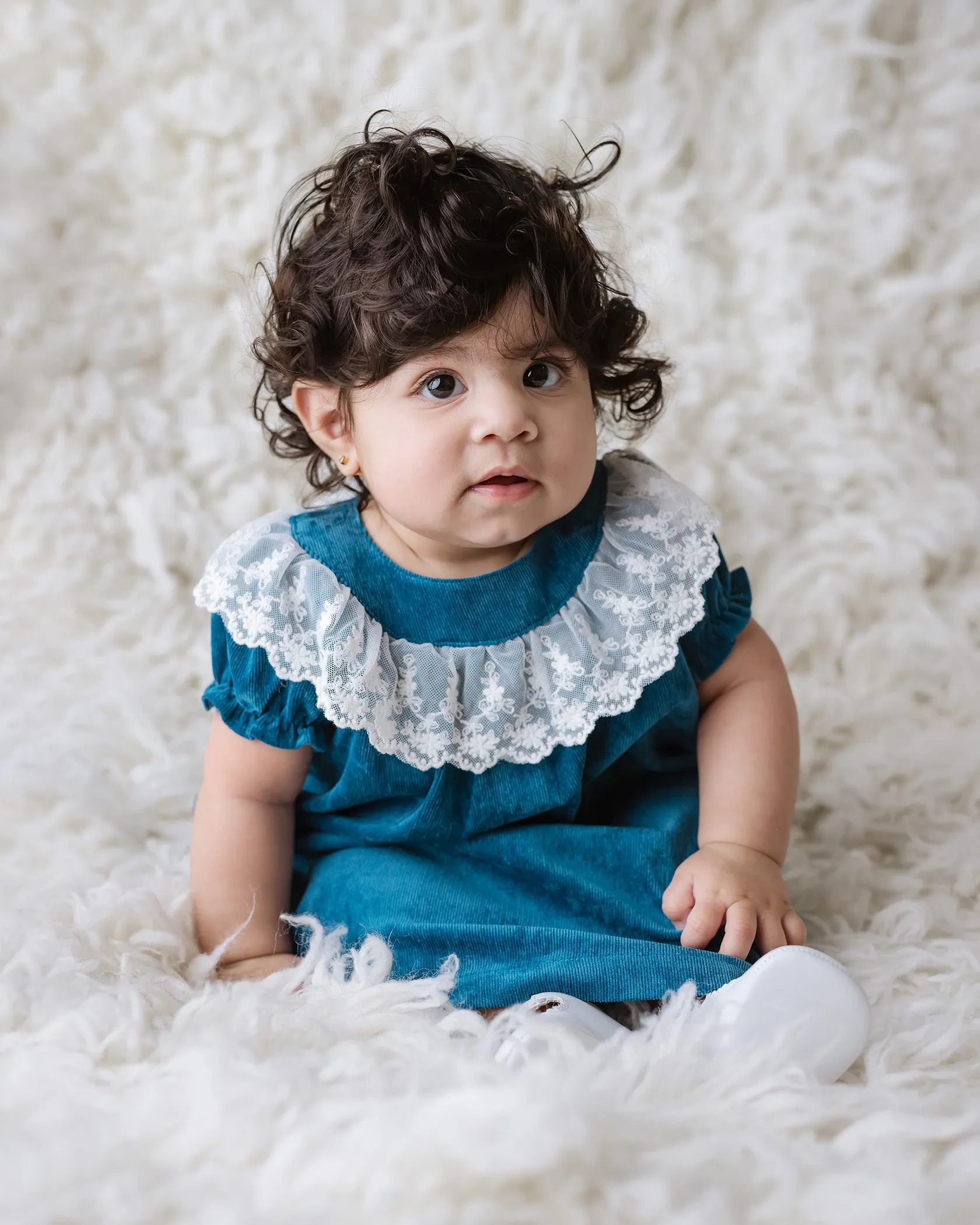 Lace Collar Corduroy Dress