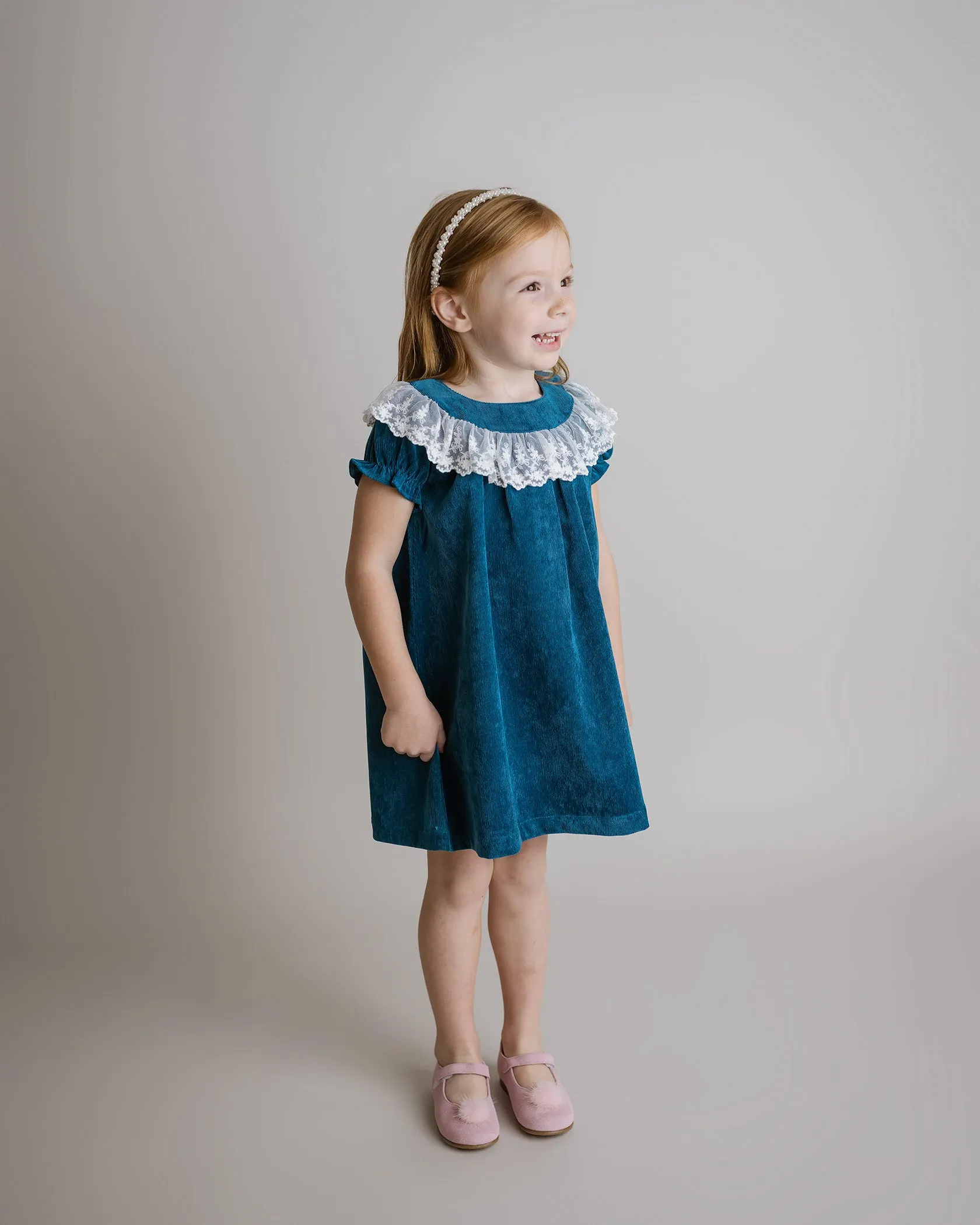 Lace Collar Corduroy Dress