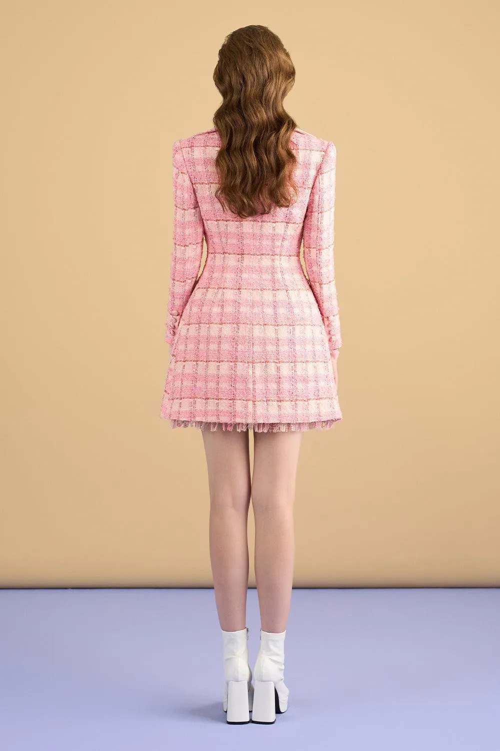 Laney A-line Notch Lapel Tweed Thigh Length Coat