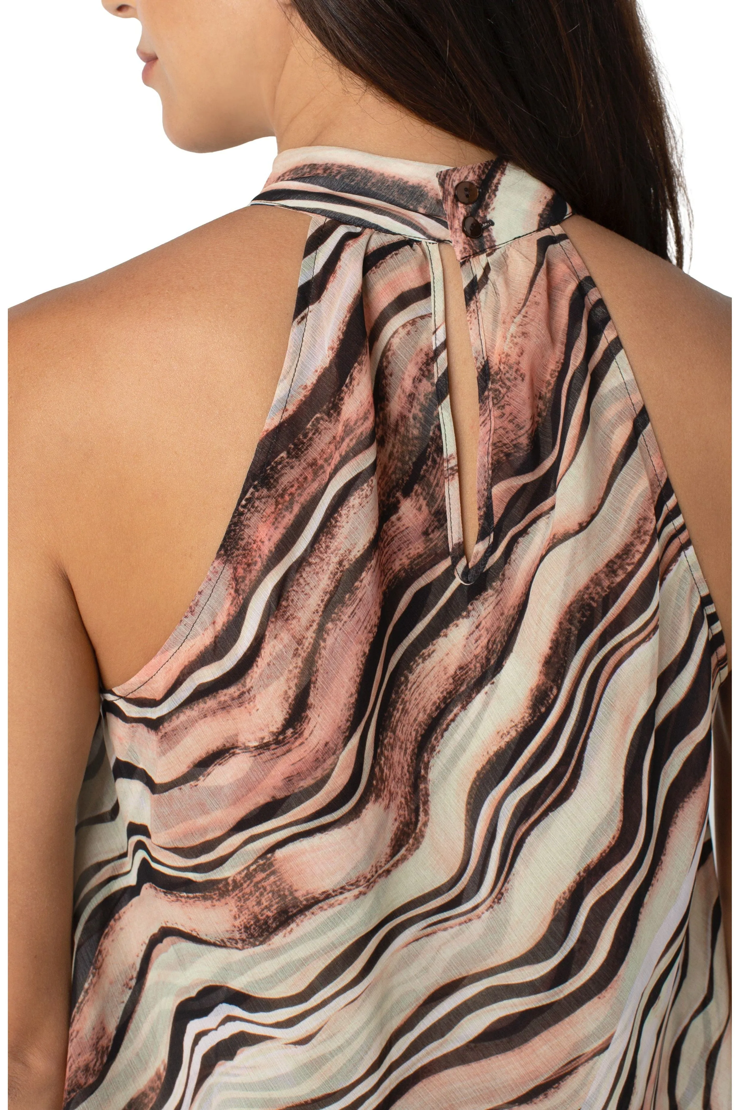 Liverpool Double Layer Sleeveless Halter Mock Neck Top In Watercolor Brush